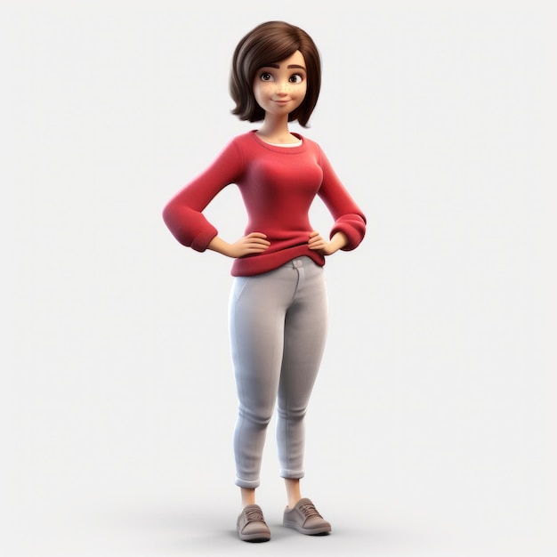 Chica de dibujos animados con camisa roja fotorrealista 3d Render en Cinema4d