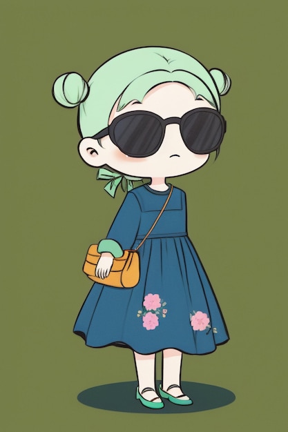 Foto chica de dibujos animados chibi con gafas de sol muy guapo genial lindo estilo anime kawaii