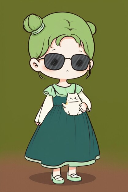 Chica de dibujos animados chibi con gafas de sol muy guapo genial lindo estilo anime kawaii