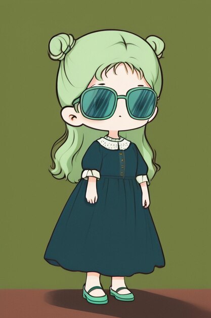 Chica de dibujos animados chibi con gafas de sol muy guapo genial lindo estilo anime kawaii