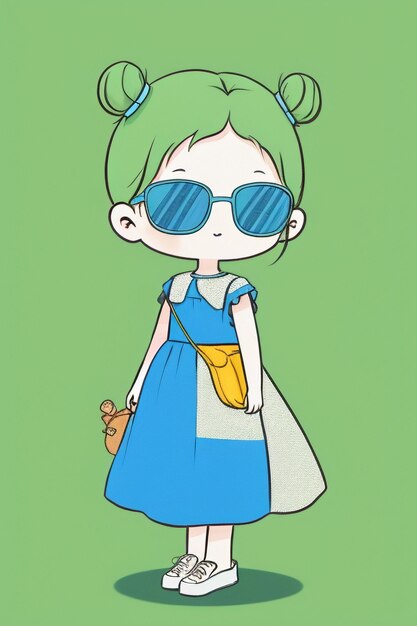 Chica de dibujos animados chibi con gafas de sol muy guapo genial lindo estilo anime kawaii