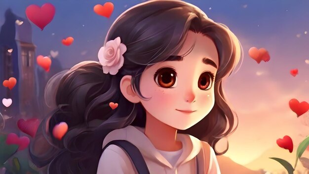 Foto la chica de los dibujos animados se enamora de alguien ilustración