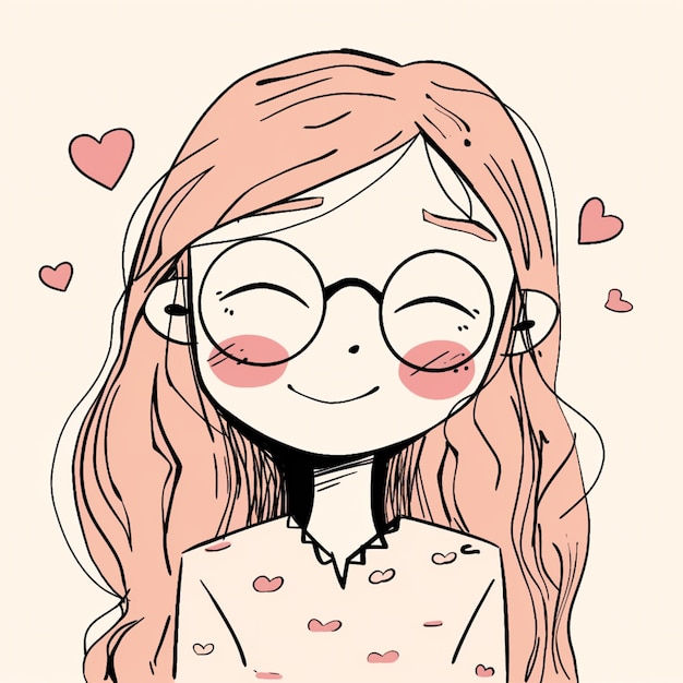 Chica de dibujos animados con gafas y un ai generativo de caja en forma de corazón