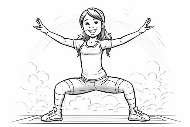 Foto una chica de dibujos animados haciendo yoga sobre un fondo blanco.