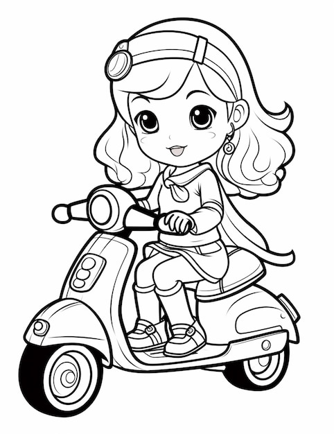 Foto una chica de dibujos animados montando un scooter con un casco en la ia generativa