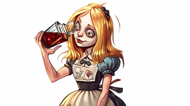 Una chica de dibujos animados con un vaso de cerveza.