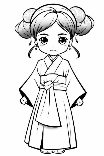 Foto una chica de dibujos animados en un vestido de kimono con una cola de caballo generativa ai