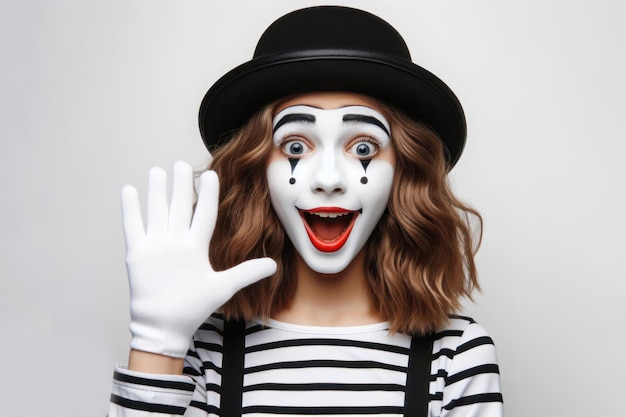 Foto chica divertida mime en fondo blanco espacio de copia