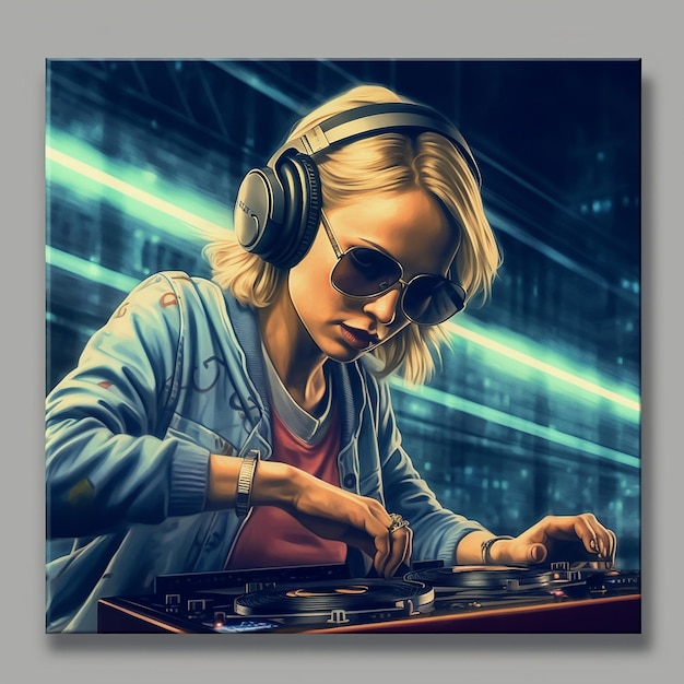 una chica dj tocando la música