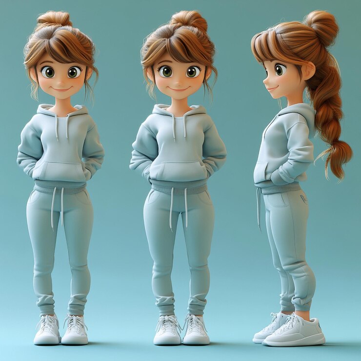 Una chica elegante en 3D en acción posa