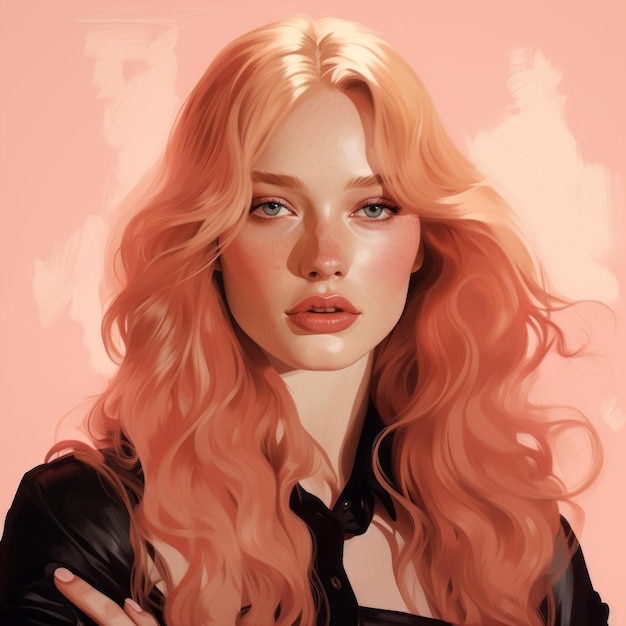 Foto chica encantadora con cabello rosa una pintura digital al estilo de martin ansin