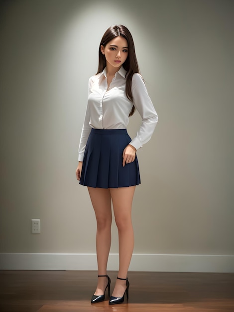 Chica de escuela linda en uniforme de escuela de pie ai generativo