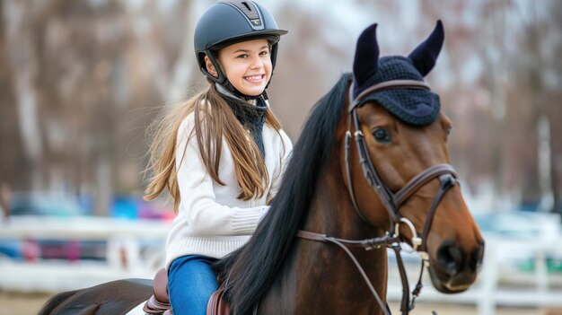 La chica está involucrada en la equitación lecciones de equitación Copiar espacio formato horizontal