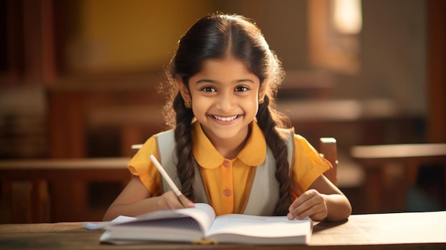 una chica está sonriendo y está leyendo un libro