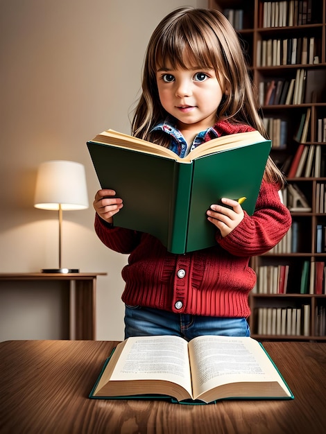 Chica estudiando libros en casa AI generativo