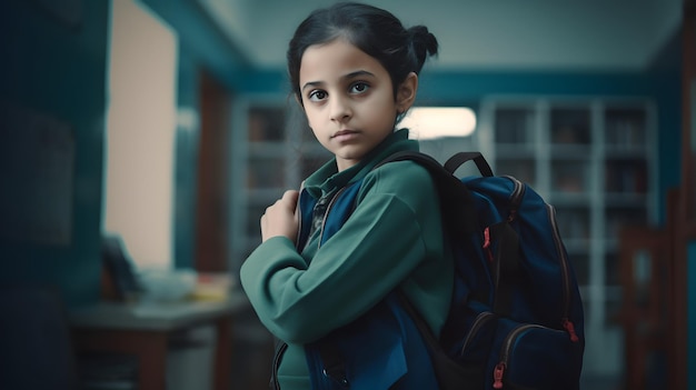 Chica estudiante árabe con mochila Concepto de regreso a la escuela AI generado