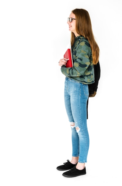 Foto una chica estudiante con mochila