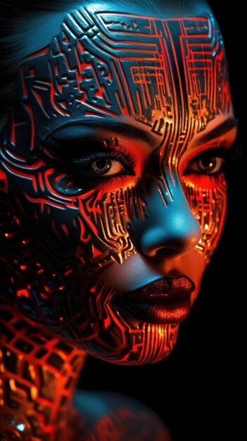 chica con expresiones faciales como un robot