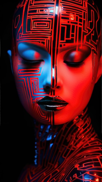 chica con expresiones faciales como un robot