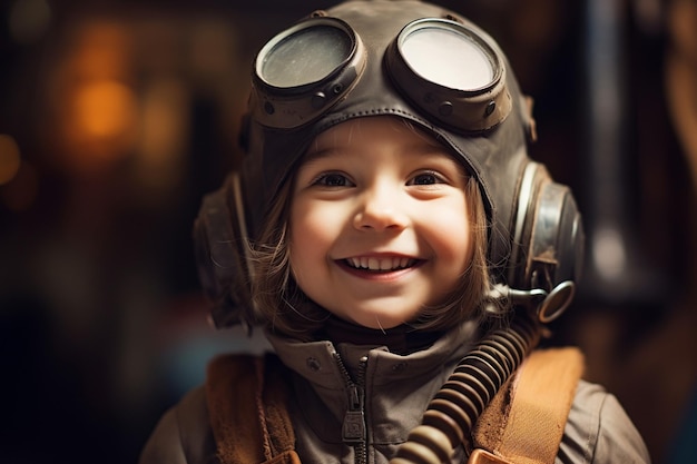 Chica feliz disfrazada de piloto con IA generativa