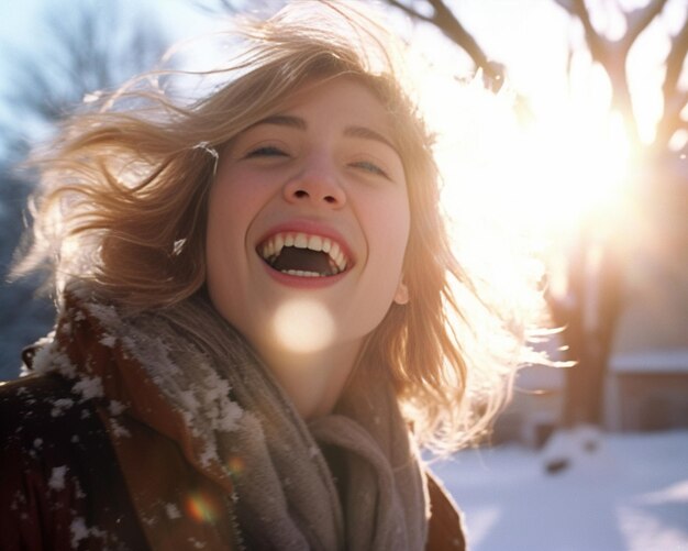 Chica feliz en el invierno al aire libre IA generativa