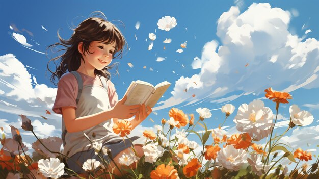 Chica feliz leyendo un libro al aire libre