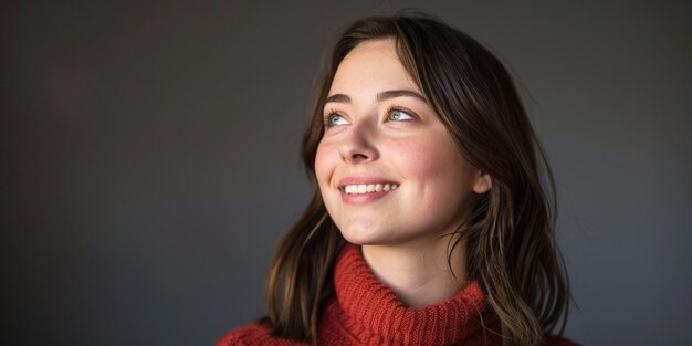 chica feliz mirando hacia el lado retrato de primer plano IA generativa