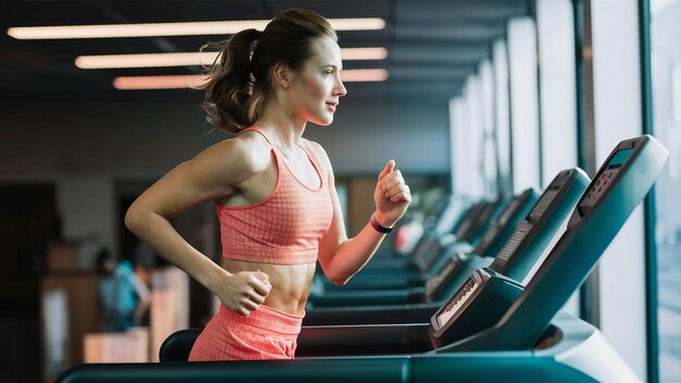 Una chica de fitness corriendo en una cinta de correr