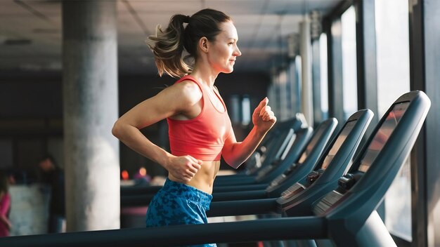 Una chica de fitness corriendo en una cinta de correr