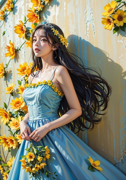 chica con flores en el pelo