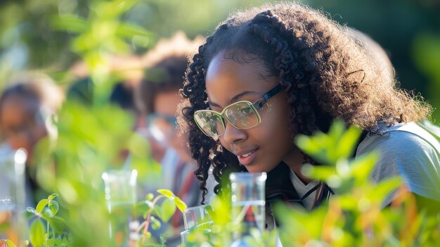 una chica con gafas con una camisa negra y una camisa blanca con una camiseta negra