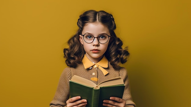 Una chica con gafas leyendo un libro.