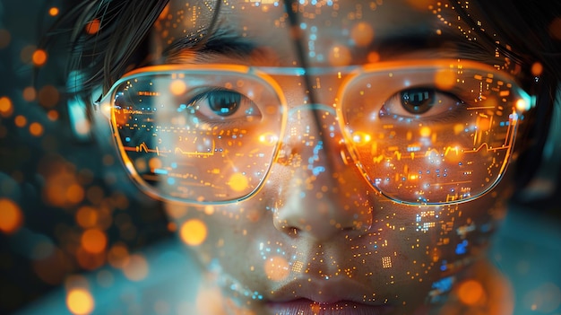 una chica con gafas con las palabras "te quiero" en la pantalla