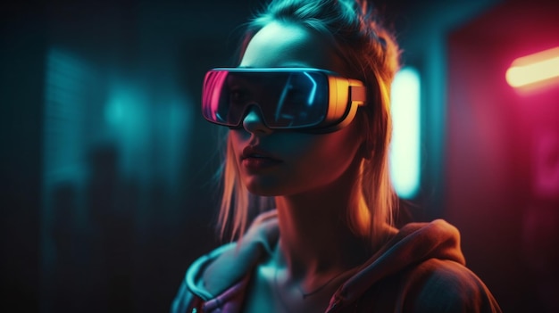 Chica con gafas de realidad virtual Generative Ai