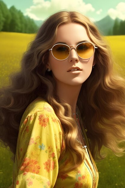 Una chica con gafas de sol en amarillo y verde.