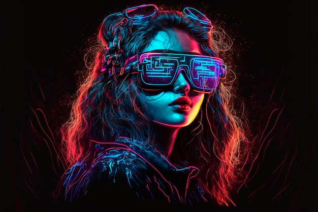 Chica con gafas vr metaverso concepto generado ai