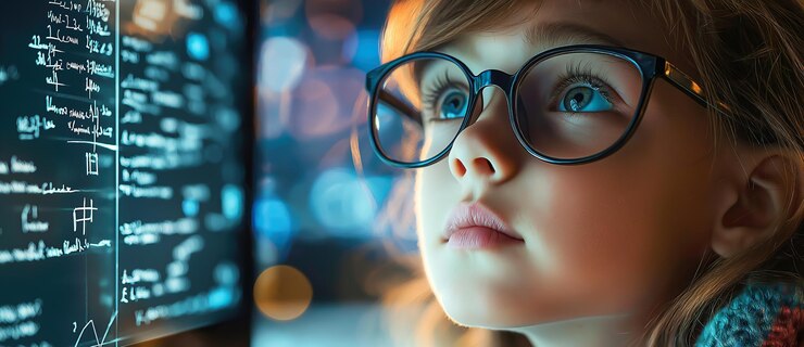 Foto una chica genio se sienta profundamente en el pensamiento generativo ai