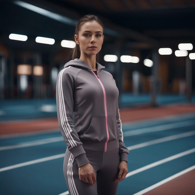 Una chica de gimnasio fitness en traje de tachuelas