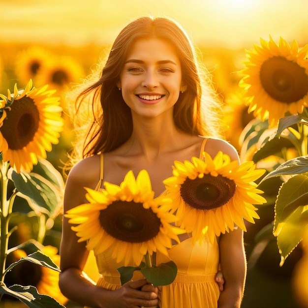 Una chica con girasol amarillo