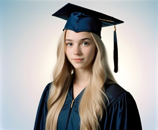 una chica con una gorra de graduación con una borla en la cabeza