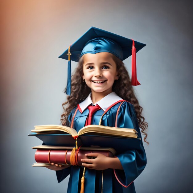 Una chica con gorra de graduación sostiene un libro con las letras "para la universidad".