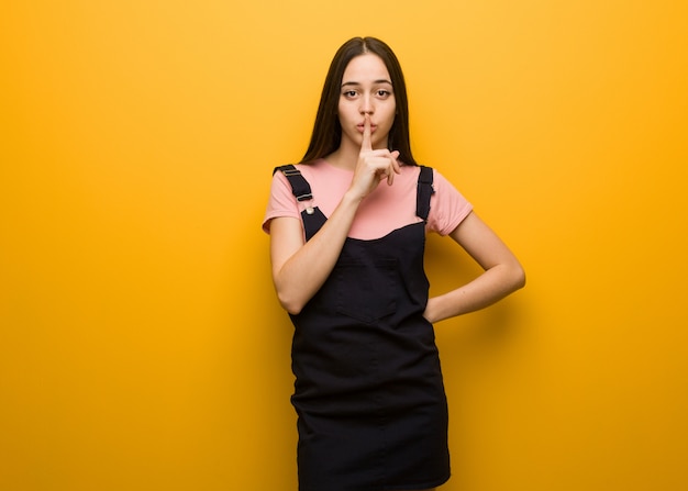 Chica guapa natural joven que guarda un secreto o pide silencio