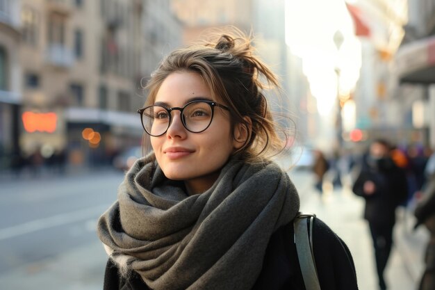 Una chica habladora en las calles urbanas