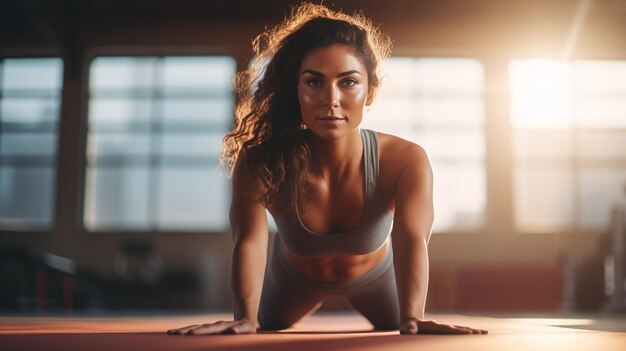 La chica hace yoga.