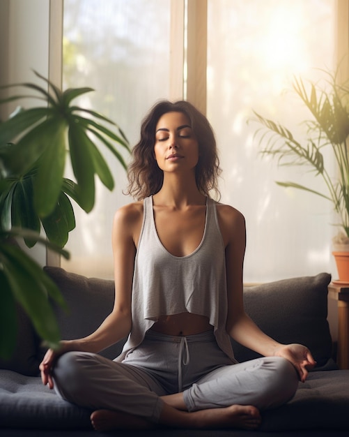 Una chica haciendo yoga.