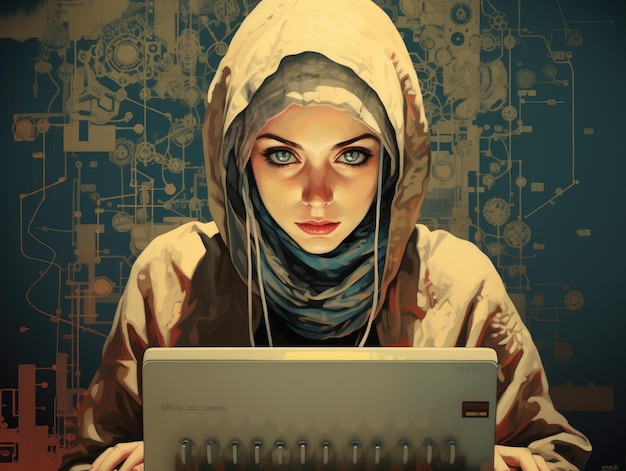 Chica hacker Imagen fotográfica de stock de fondo de pantalla HD 8K más sorprendente