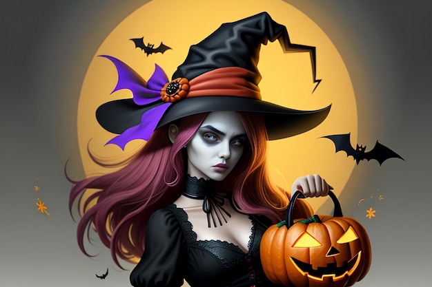 Chica de Halloween dando regalo de Halloween Evento Fondo de pantalla de promoción Ilustración de fondo