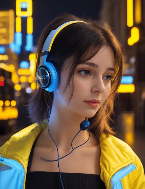 Chica hermosa con auriculares Vr generado por ai