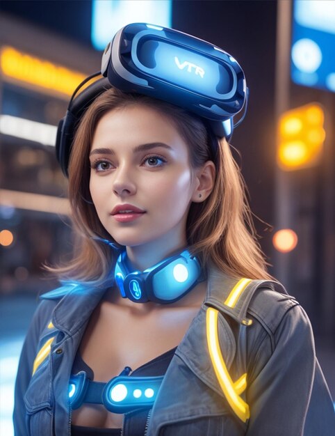 Foto chica hermosa con auriculares vr generado por ai