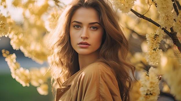 Una chica hermosa con flores.